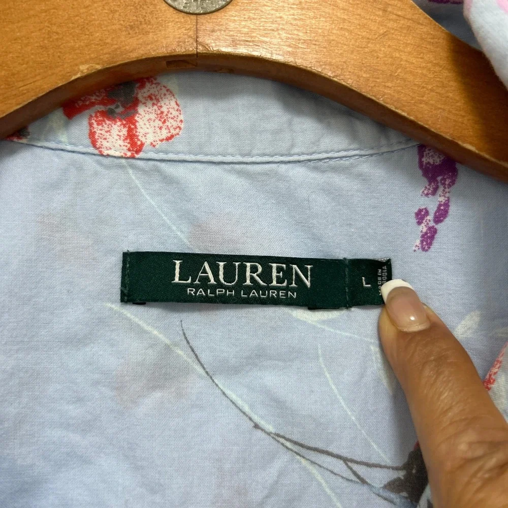 Lauren Ralph Lauren Blue Floral Pajama Set 3/4 Sleeve Button Top Crop Pants L